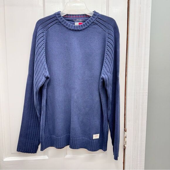 Tommy Hilfiger navy blue classic knit sweater men's large - Picture 1 of 4